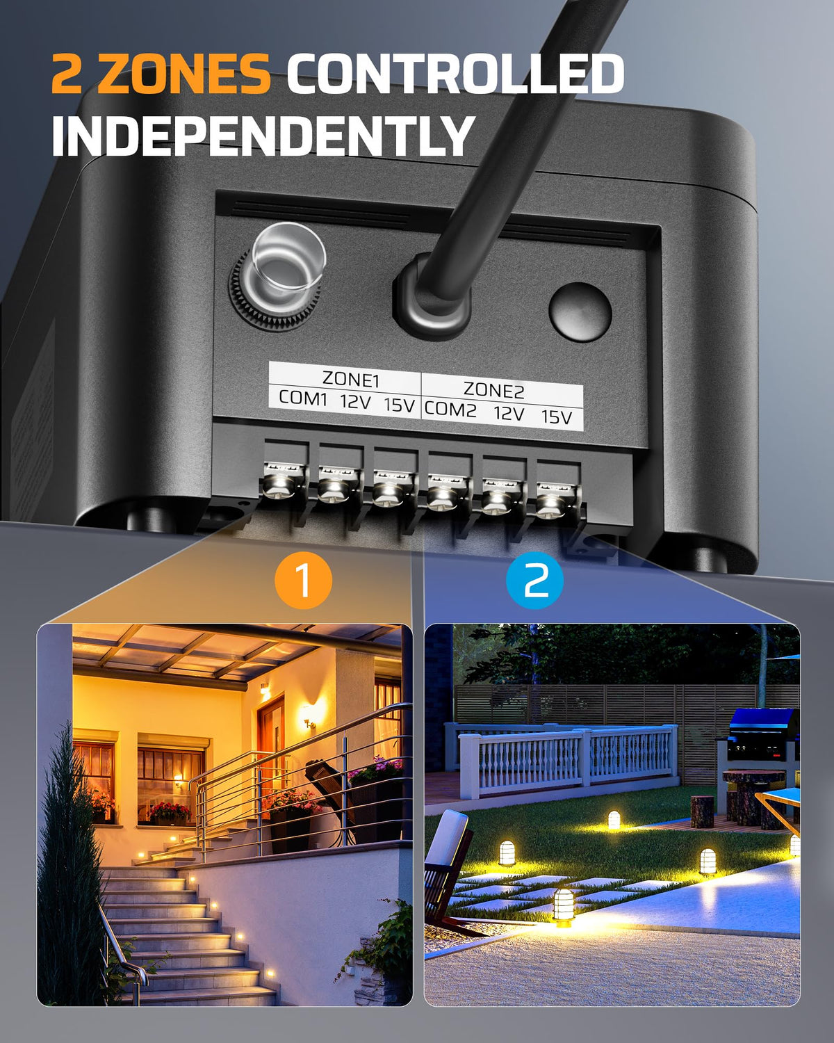DEWENWILS dual-zone control buttons for separate outdoor lighting areas