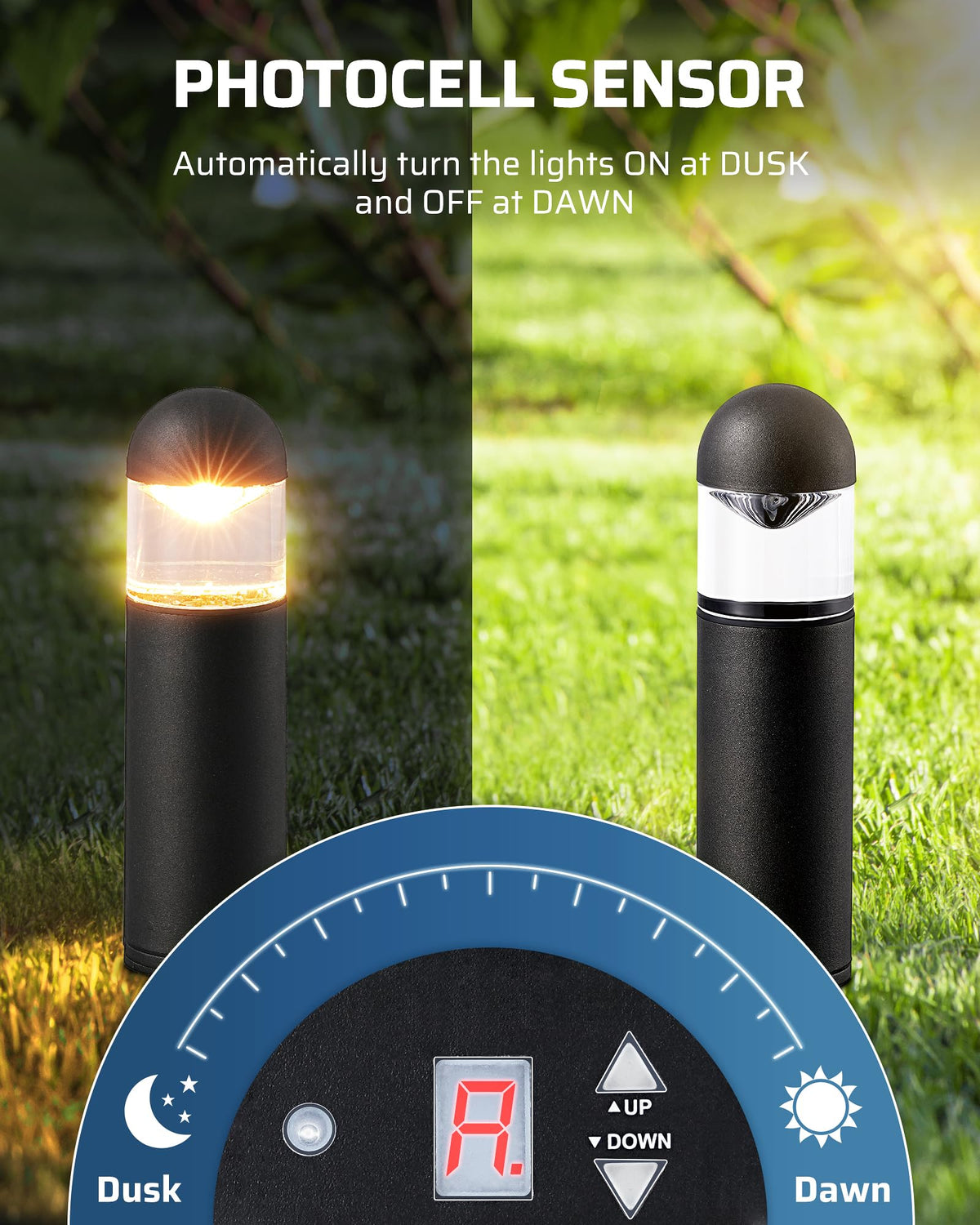 DEWENWILS dusk-to-dawn photocell sensor activates exterior lighting automatically.