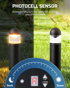 DEWENWILS dusk-to-dawn photocell sensor activates exterior lighting automatically.
