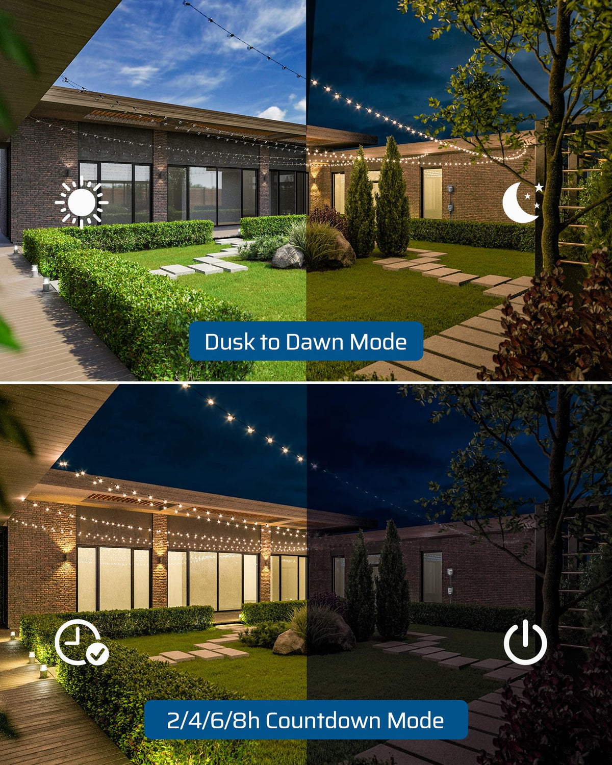 DEWENWILS dusk-to-dawn activation at night for automatic lighting.