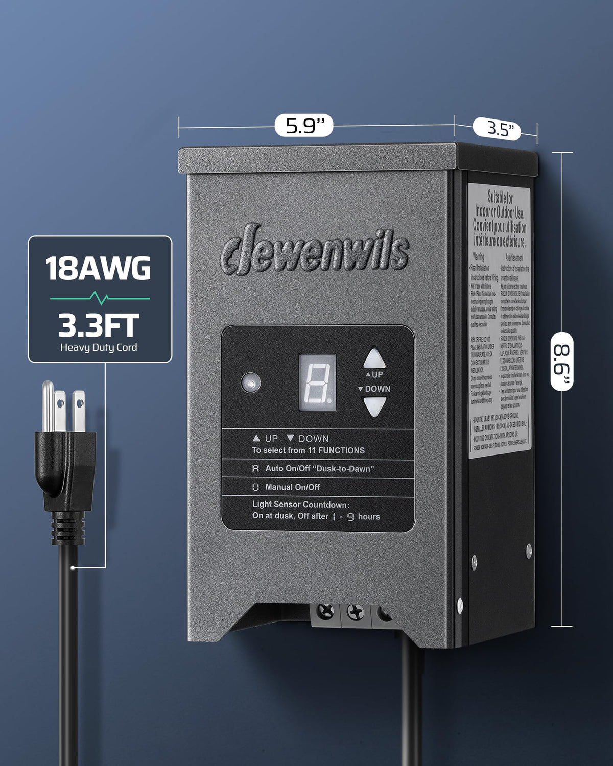 DEWENWILS easy wall-mount design with built-in holes for quick outdoor installation.