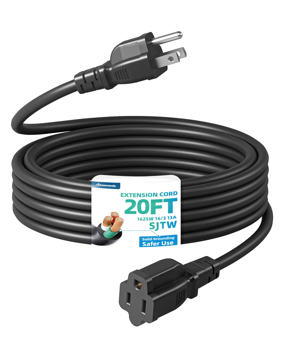 DEWENWILS 20 ft extension cord extended behind furniture for reach