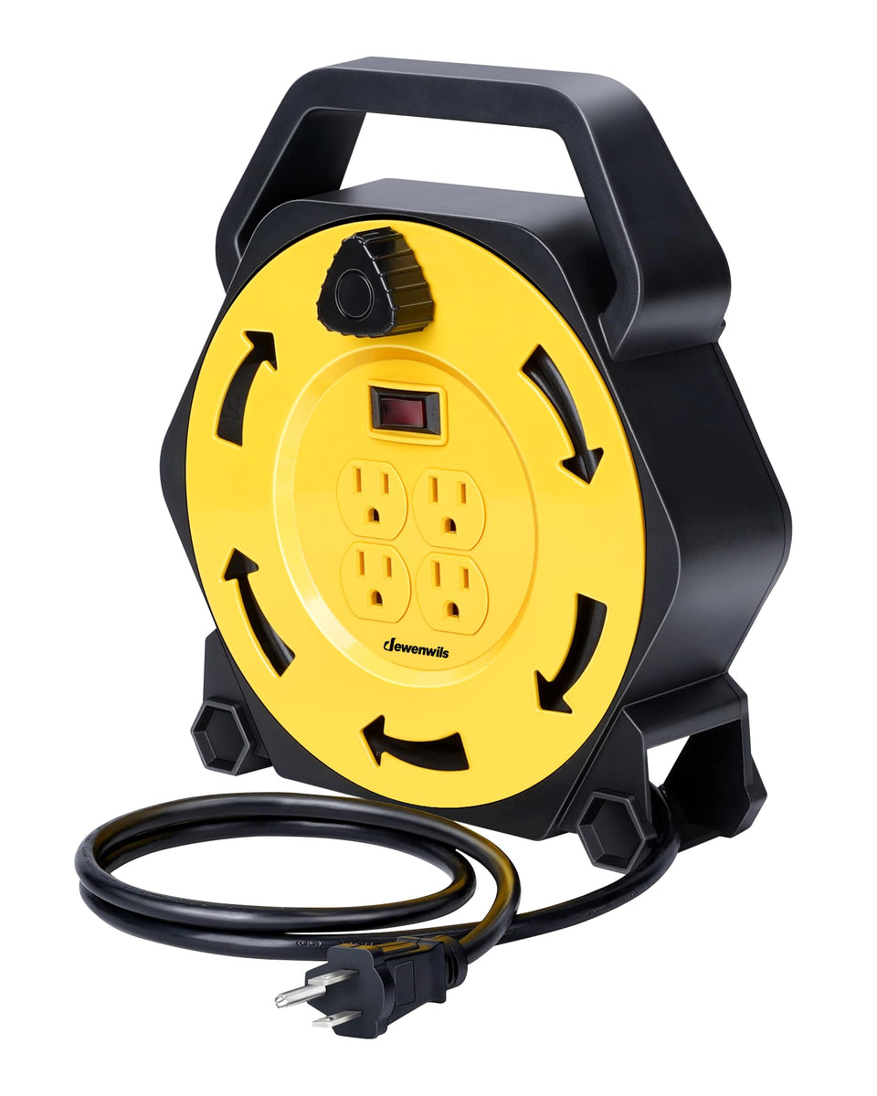 DEWENWILS extension cord reel with 25 ft cord wound neatly for storage