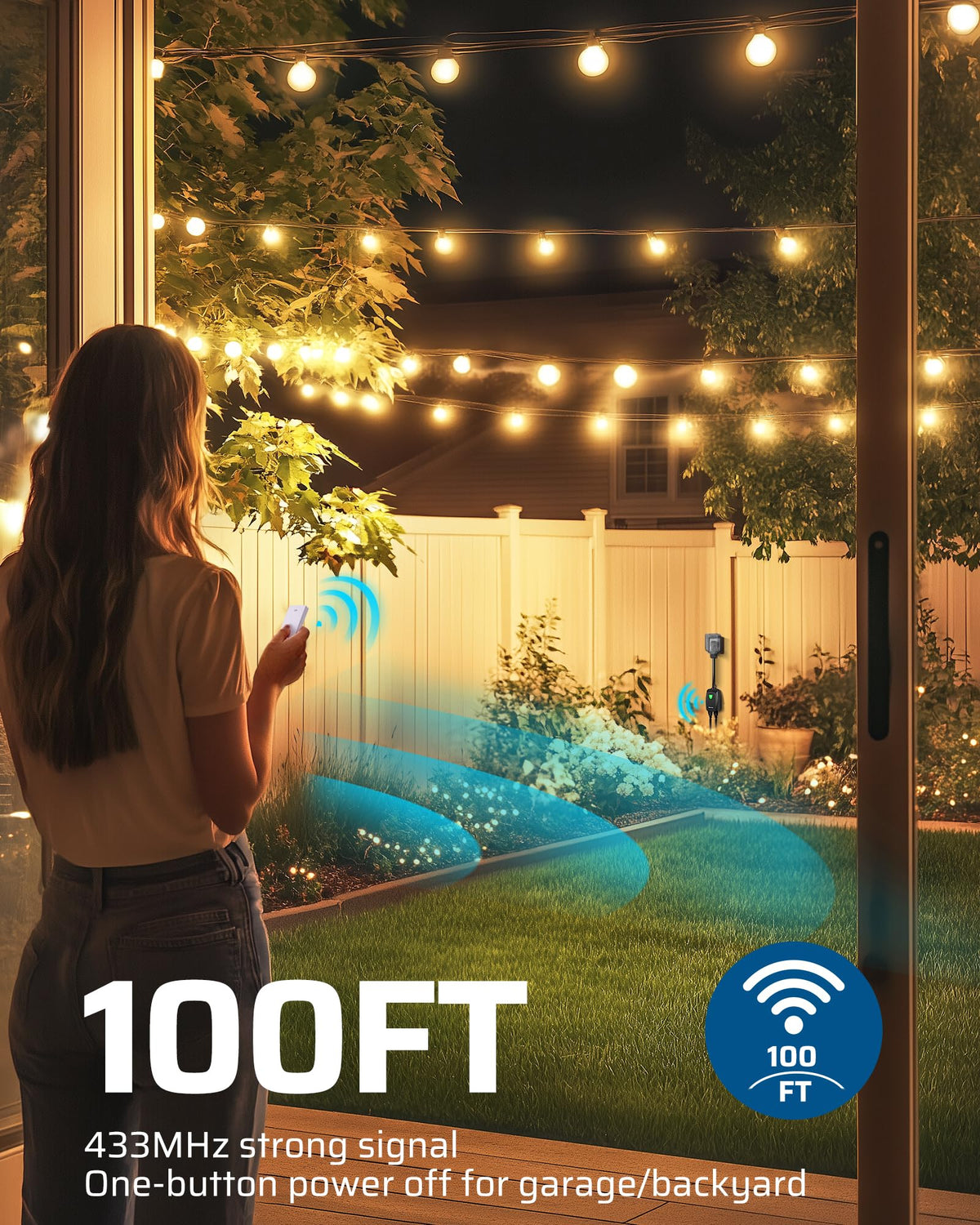 DEWENWILS seven-inch heavy-gauge extension cord extends reach for outdoor setups.