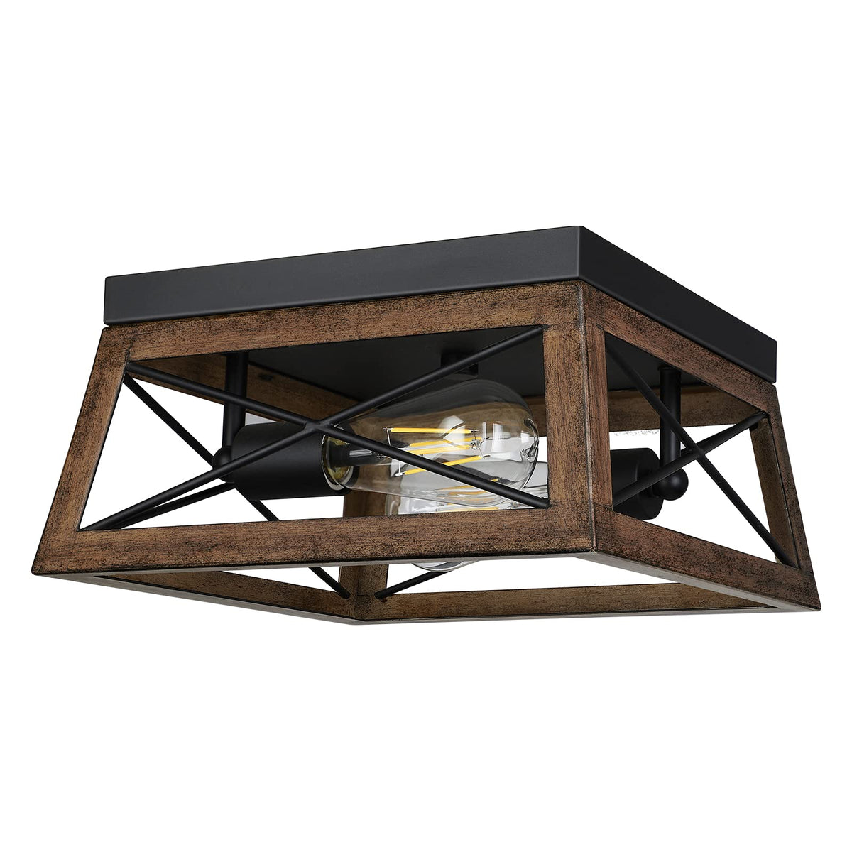 DEWENWILS farmhouse flush mount with wood grain finish adds rustic kitchen charm.