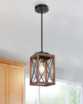 DEWENWILS farmhouse pendant light with wood grain finish enhances warm ambience.