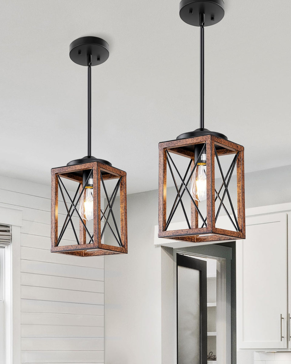 Dewenwils farmhouse pendant light with wood grain finish for warm kitchen ambience