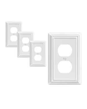 DEWENWILS four-pack white outlet cover front view enhances classic room aesthetics.