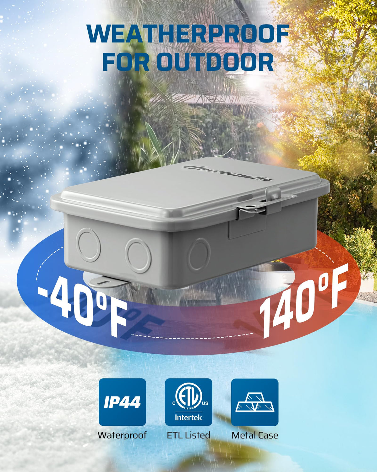 DEWENWILS heavy-duty timer outer shell emphasizes 40A 240V capability and durability.