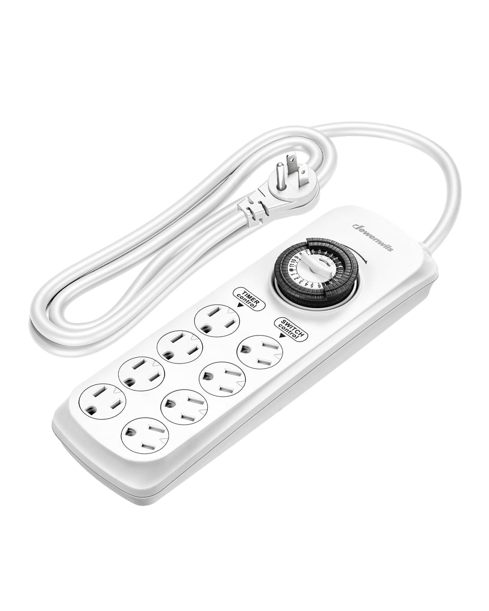 DEWENWILS mechanical power strip with 8 outlets for organized device control.