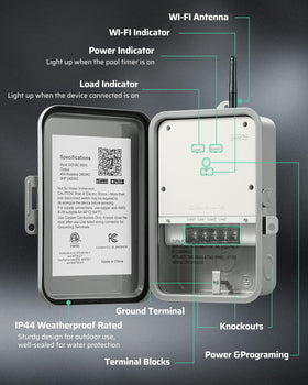 DEWENWILS outdoor timer supports pool, heater, irrigation and lighting setups.