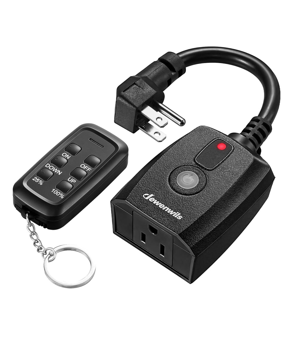 DEWENWILS outdoor dimmer with remote control for easy brightness adjustment.