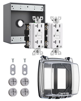 DEWENWILS outdoor outlet kit in a rugged metal junction box for durable outdoor use