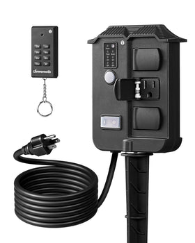 DEWENWILS outdoor power stake timer with six outlets for exterior lighting control