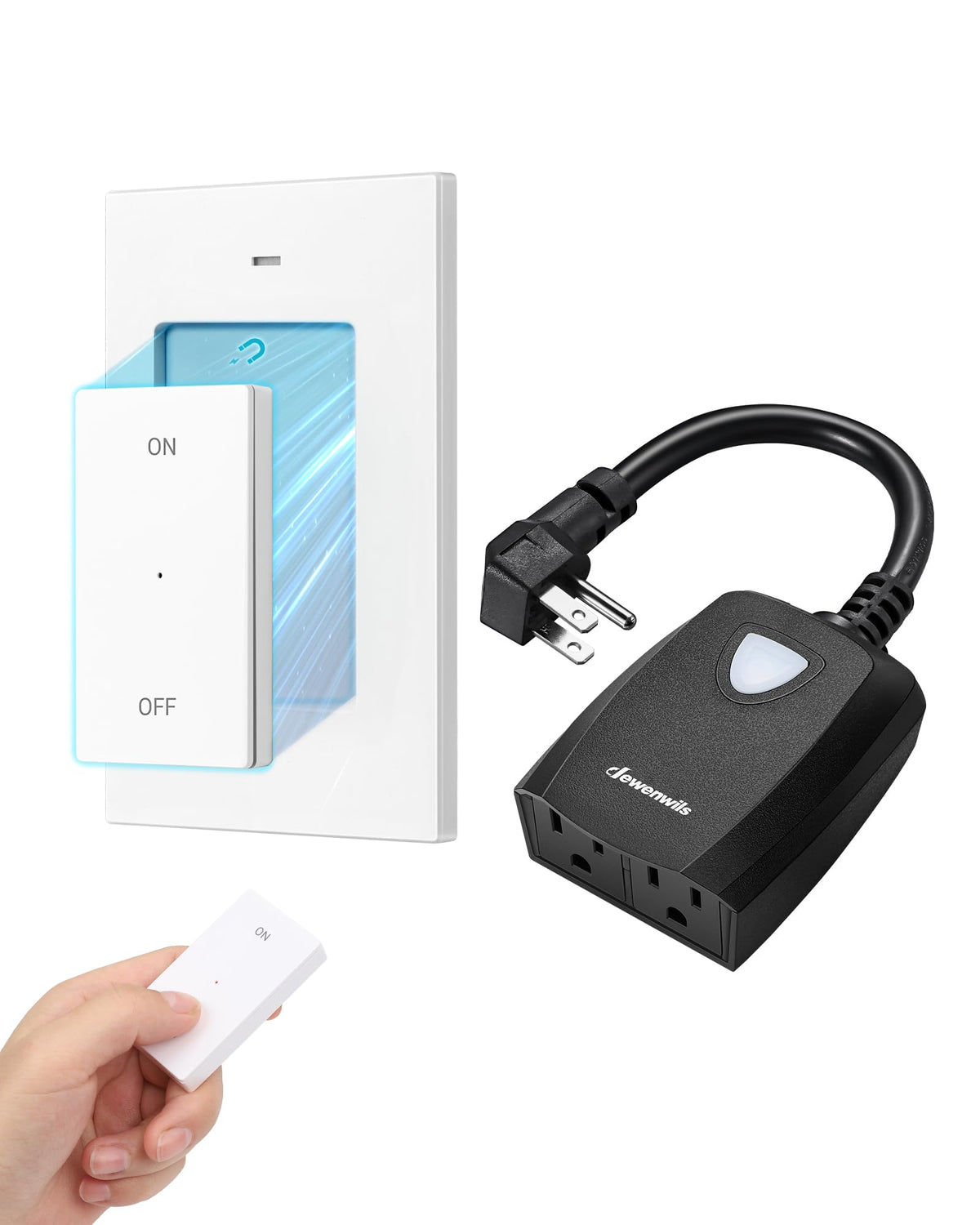 DEWENWILS outdoor remote with base magnet for easy wall mounting and handheld use.