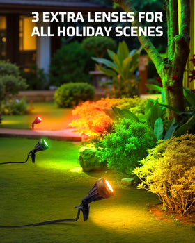 DEWENWILS includes red, green, and yellow lenses for seasonal accents