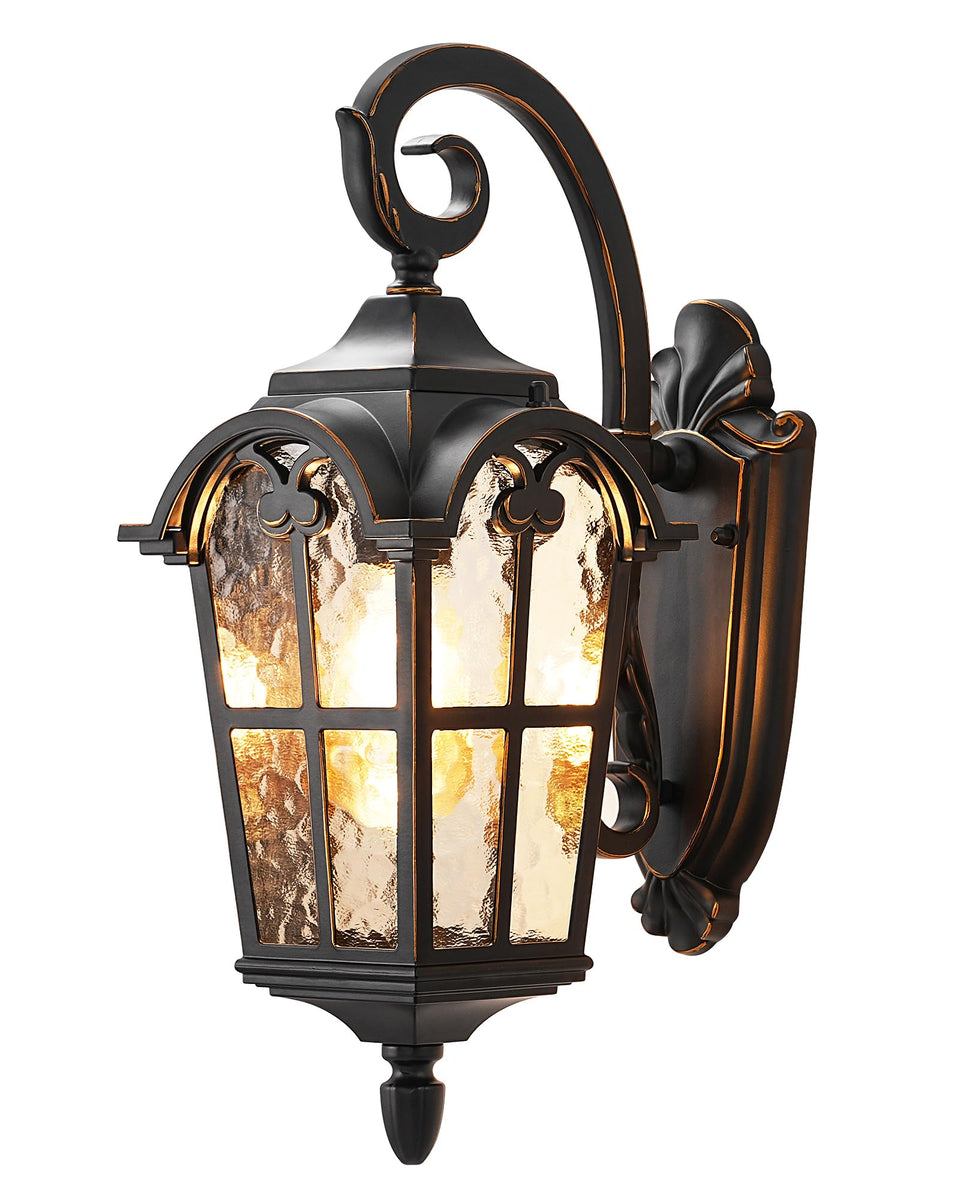 Dewenwils outdoor wall light front view with vintage glass and durable finish.