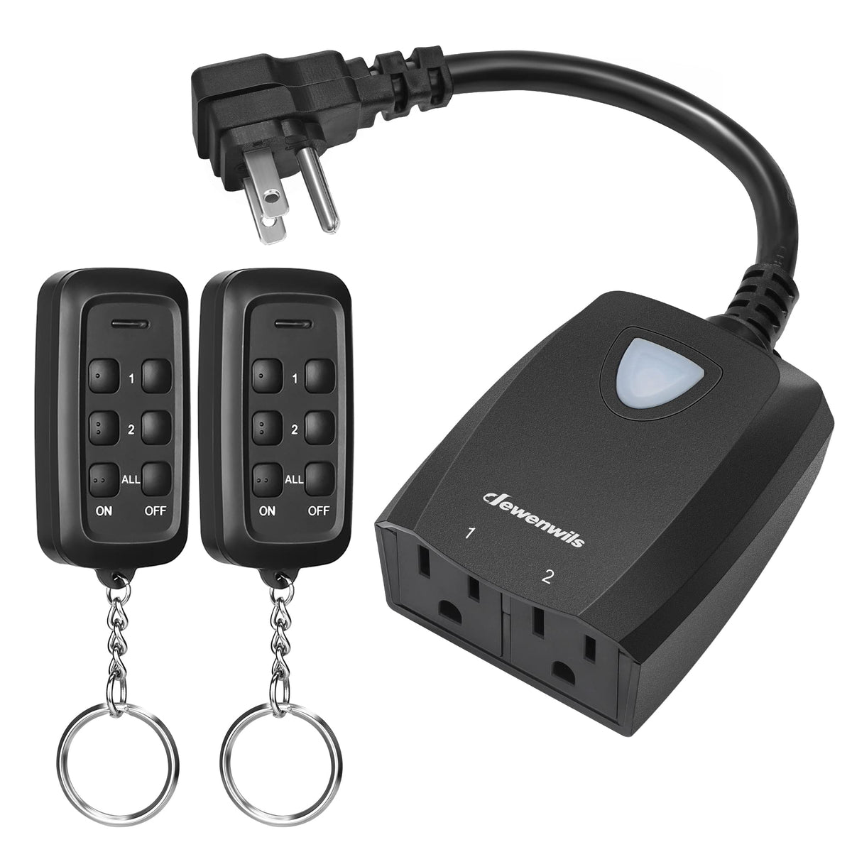 DEWENWILS outdoor wireless remote outlet with 2-in-1 sockets for easy light control.