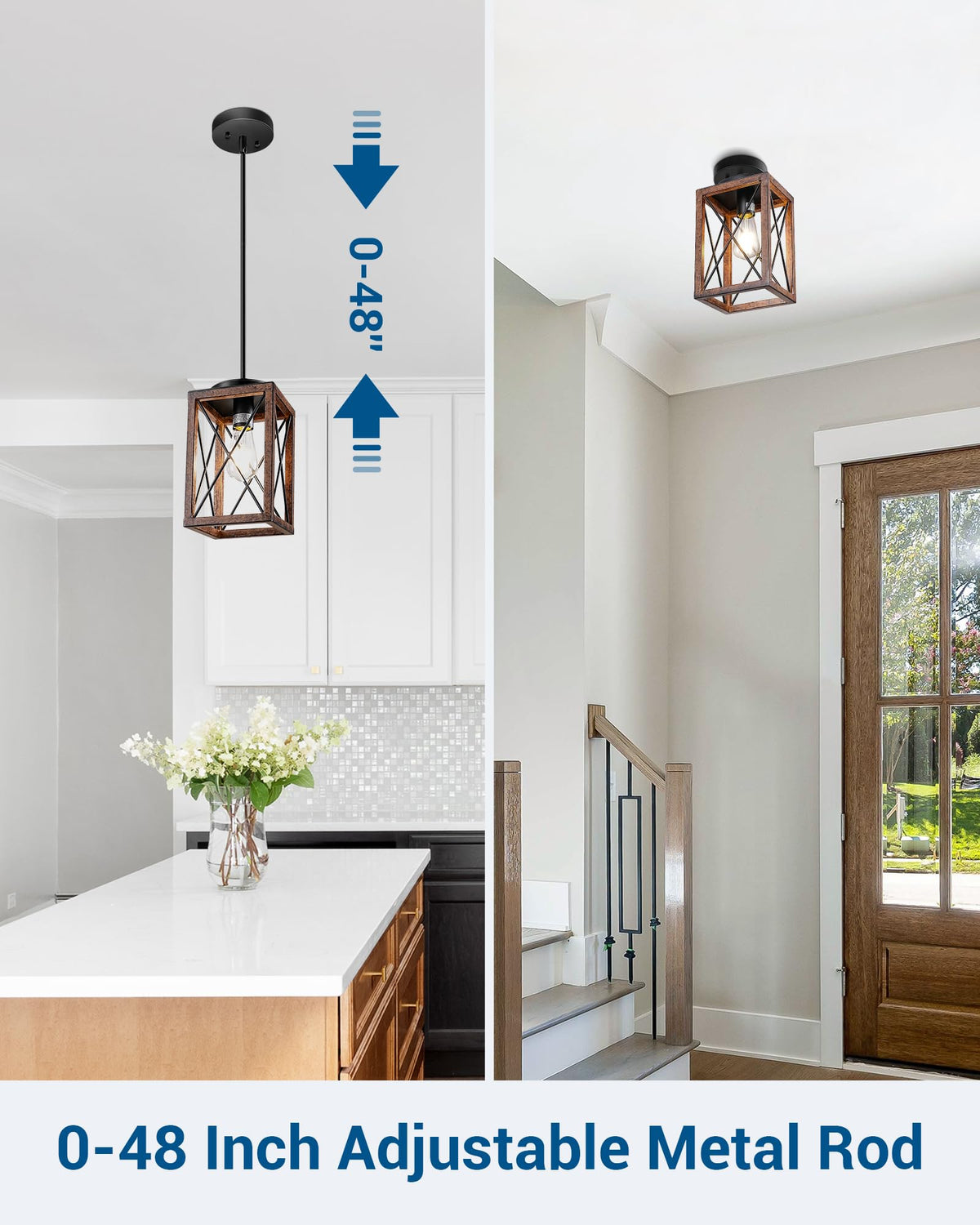 DEWENWILS pendant light for flat or sloped ceilings, flexible canopy.