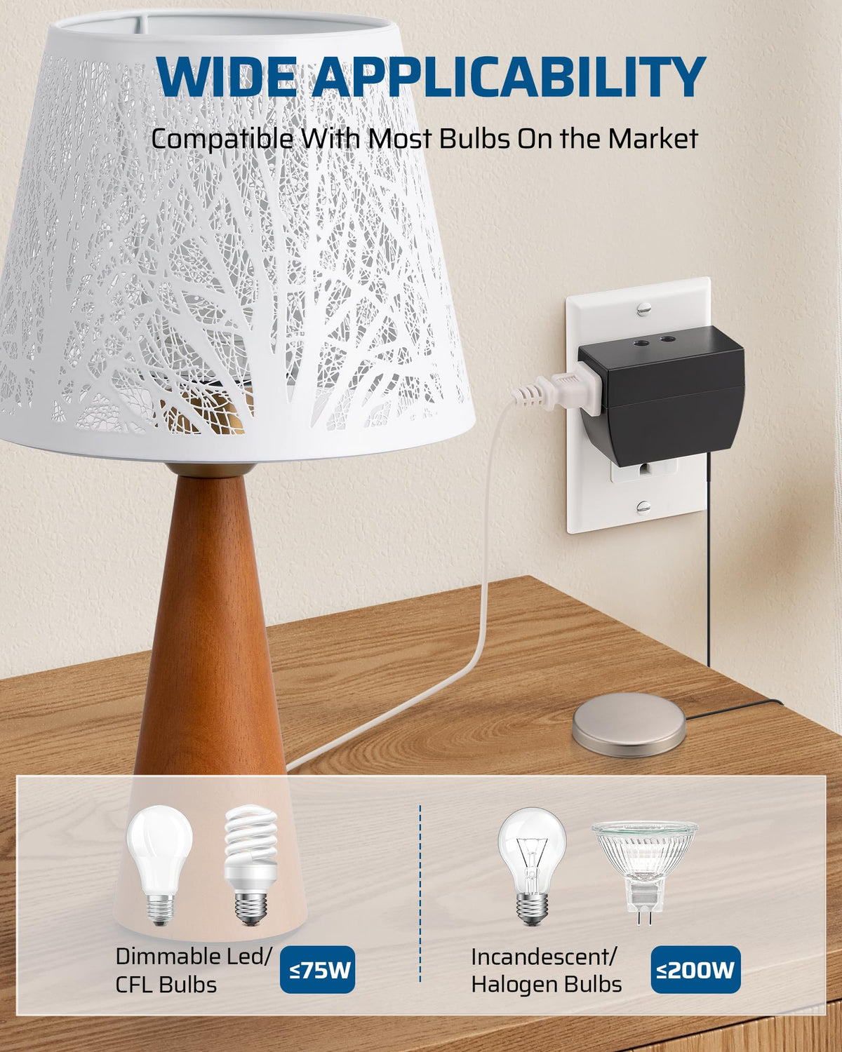 DEWENWILS plug-and-play dimmer installed inline with lamp