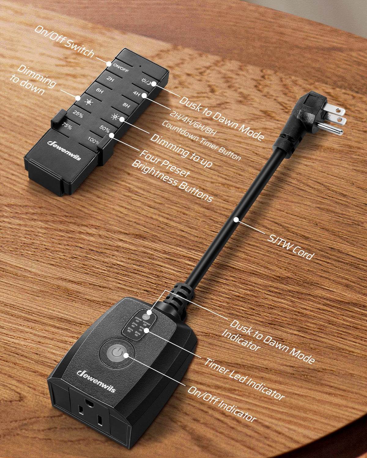 DEWENWILS plug-and-play dimmer ready for quick setup.