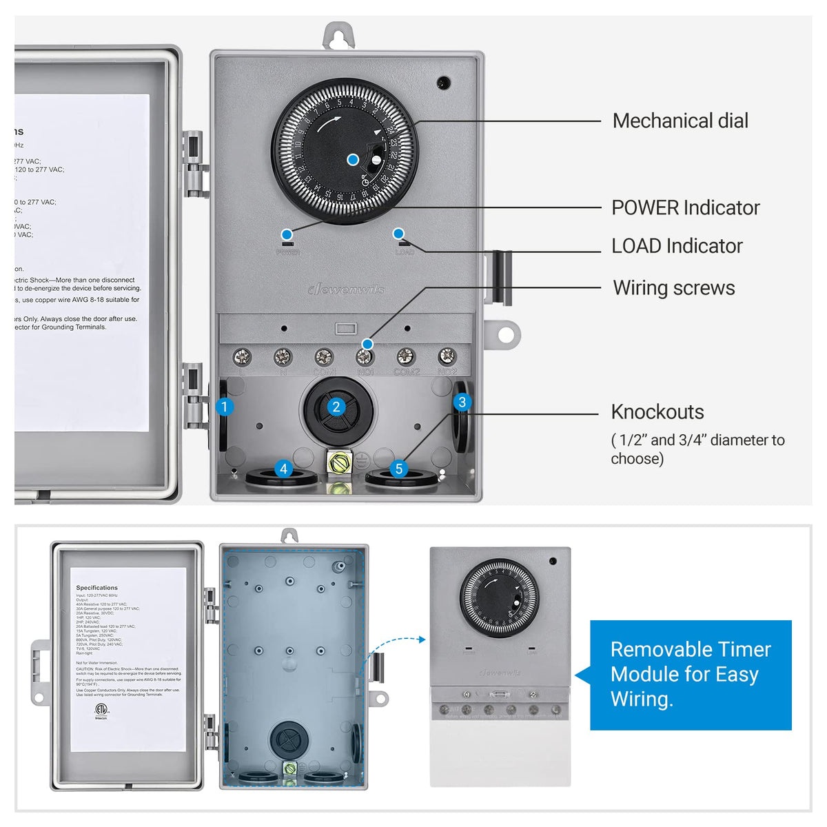 Removable module enables easier wiring and setup near the box.