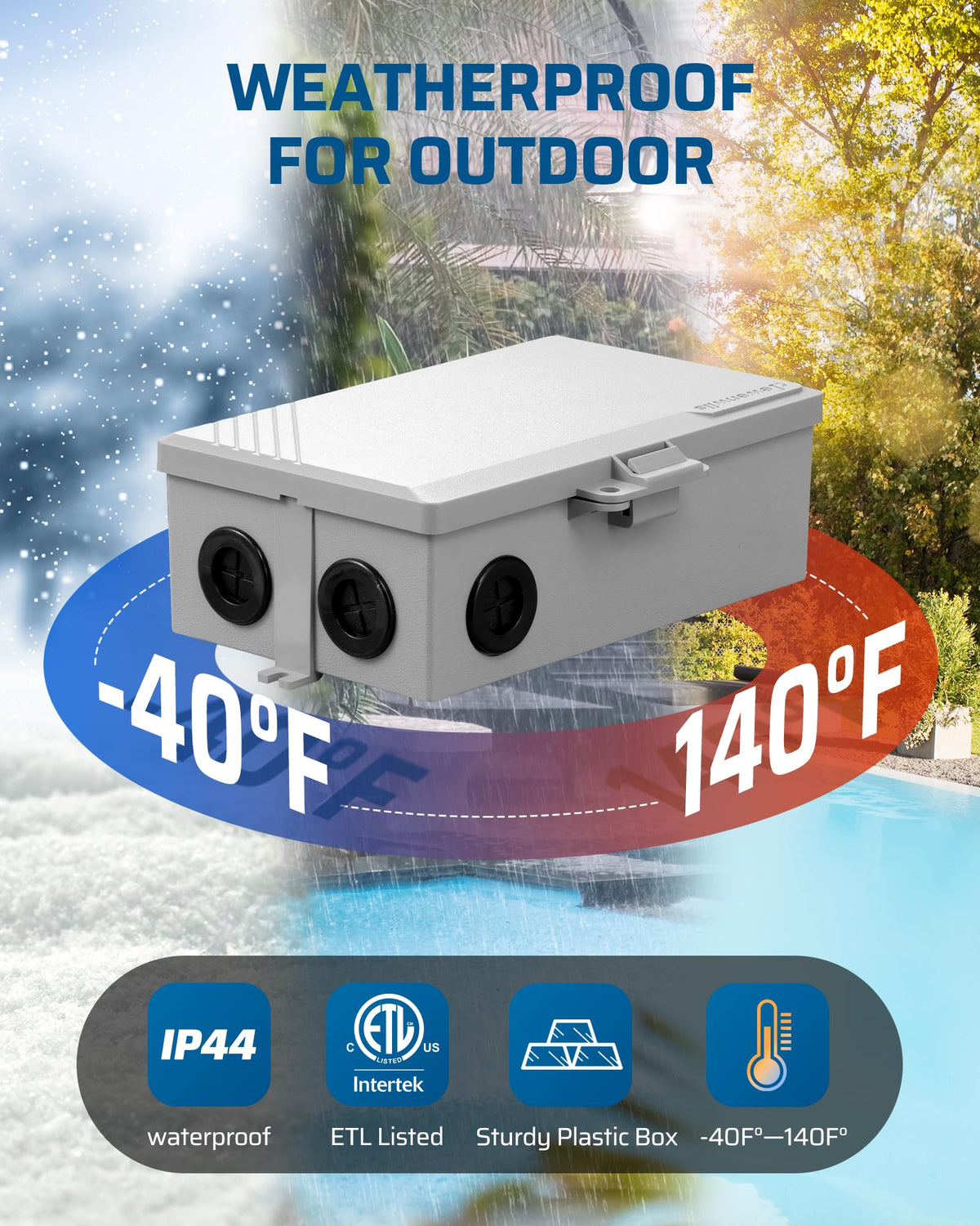 DEWENWILS timer with multiple wiring entry holes for easy installation.