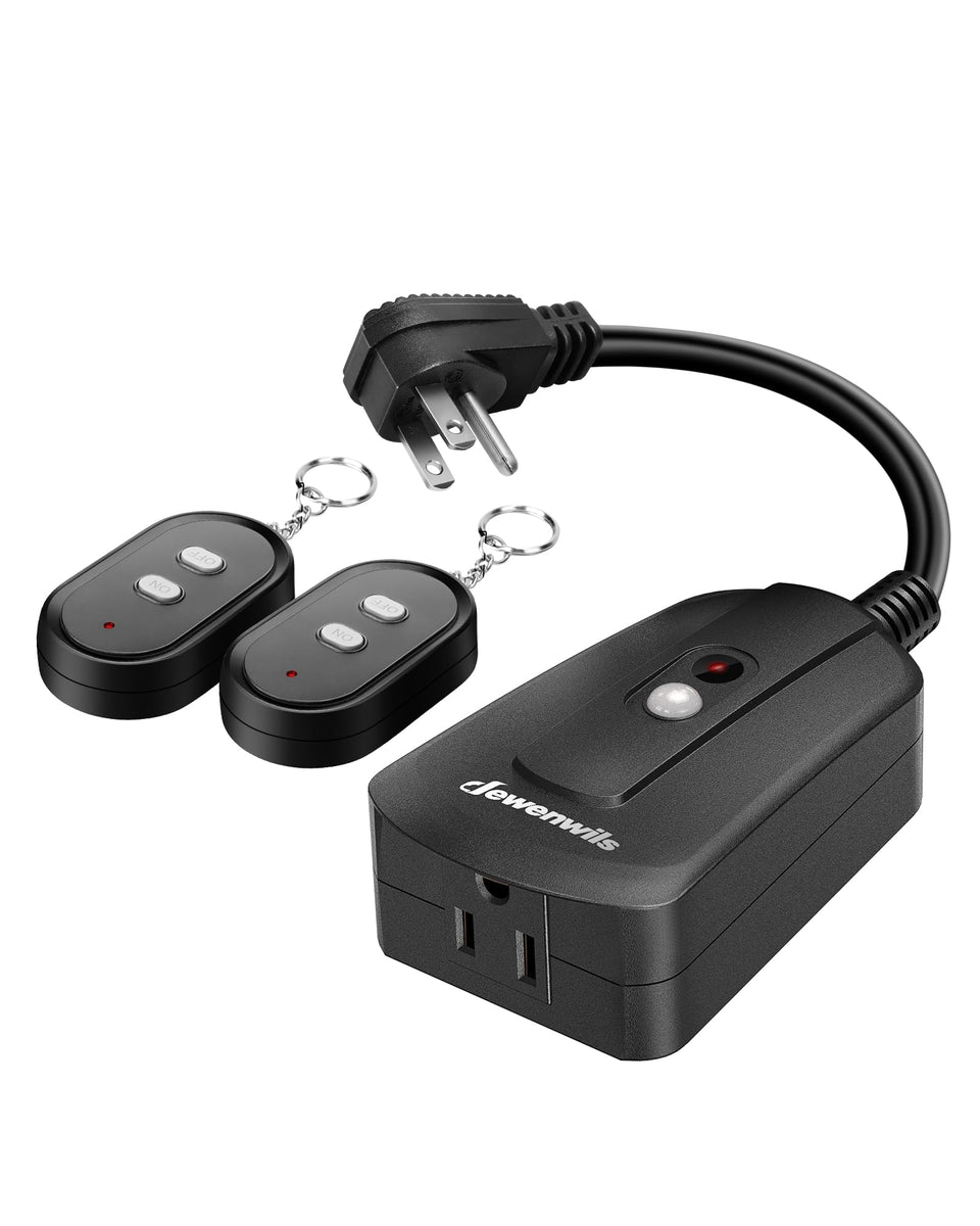 DEWENWILS remote outlet front view, easy indoor control for outdoor lights.