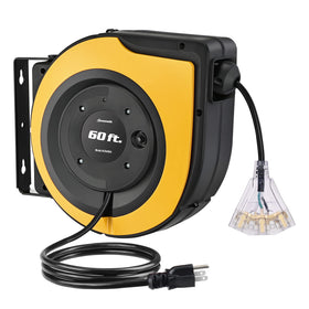 DEWENWILS retractable cord reel mounted on wall for easy access and tangle-free use.