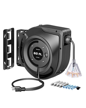 DEWENWILS retractable extension cord reel 60ft in use for organized workspace power