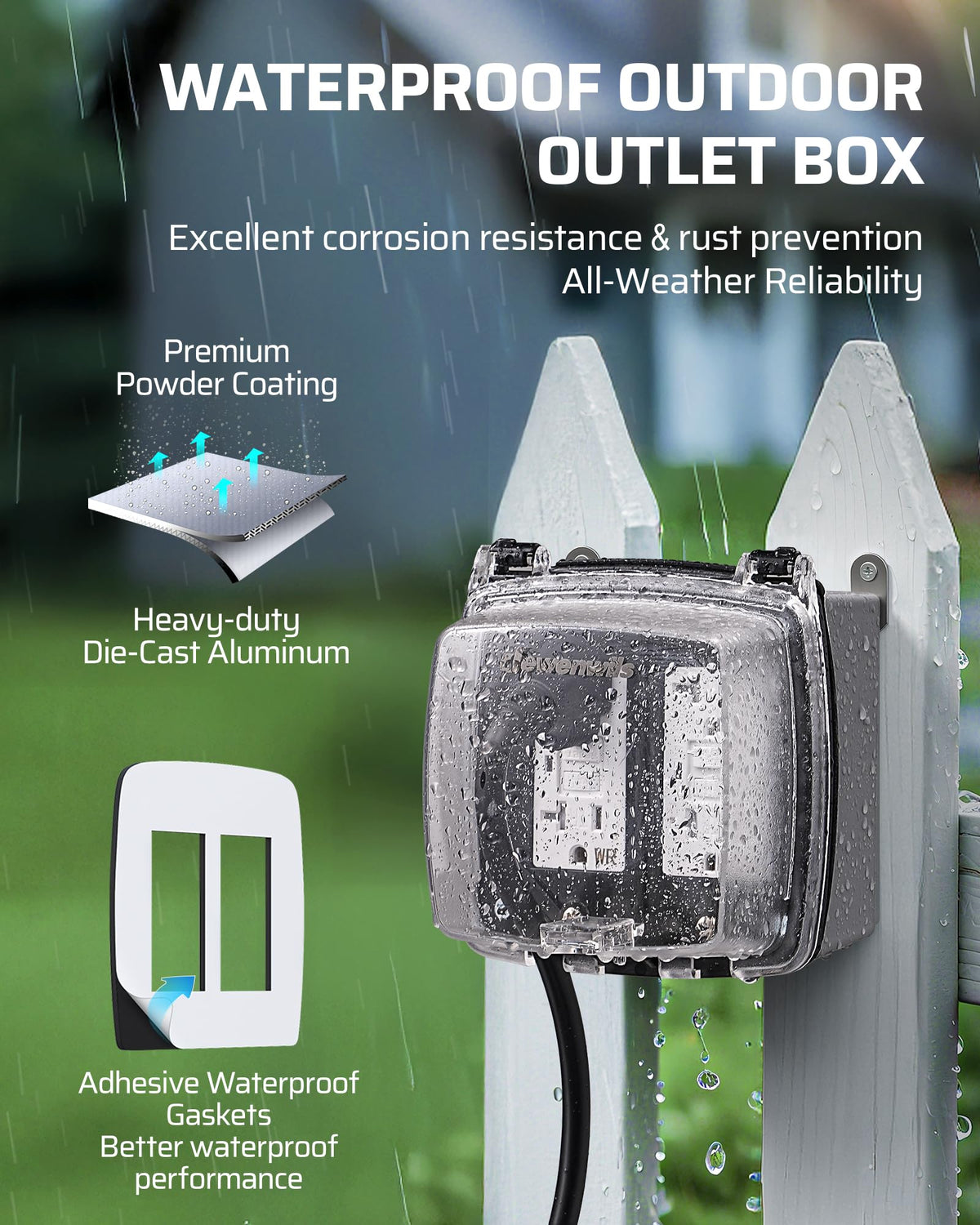 DEWENWILS spacious junction box design simplifies wiring and plug enclosure