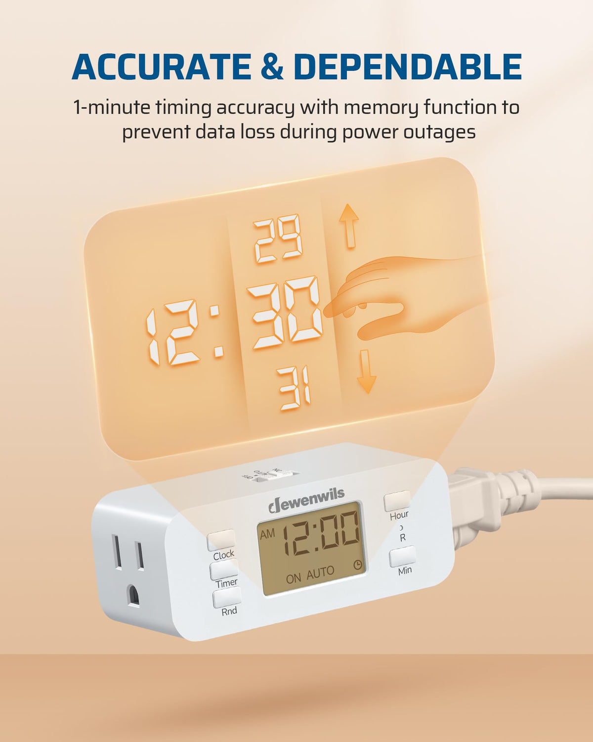 DEWENWILS three-mode switch timer offers OFF AUTO ON convenience