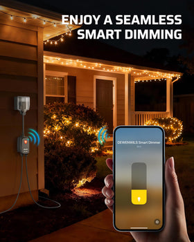 DEWENWILS two-outlets dimmable: power two lights with shared dimming.