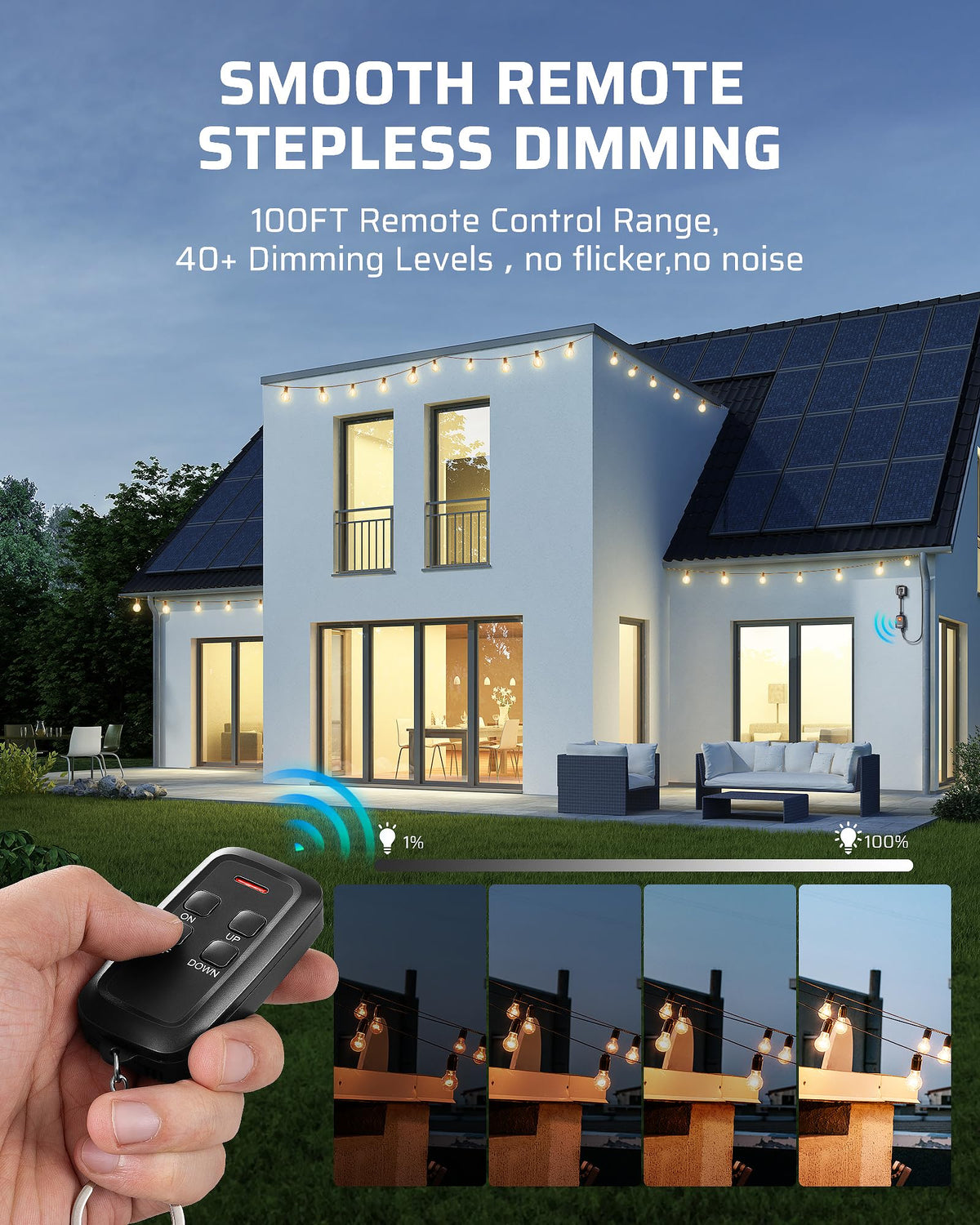 DEWENWILS waterproof dimmer housing protects outdoor lights in rain and sun.