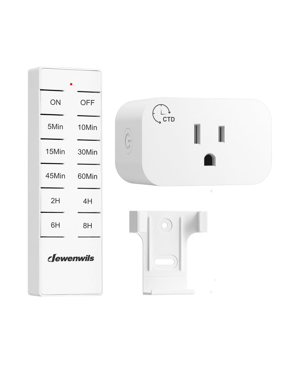 DEWENWILS wireless remote outlet timer front view for quick plug-and-play setup.