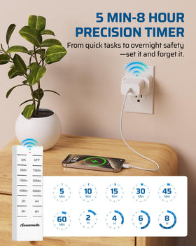 DEWENWILS timer in use with a lamp for automated lighting control.