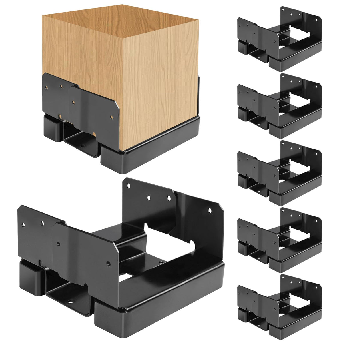 DEWHONETE 6x6 base bracket for wooden posts with rust-resistant black steel finish.
