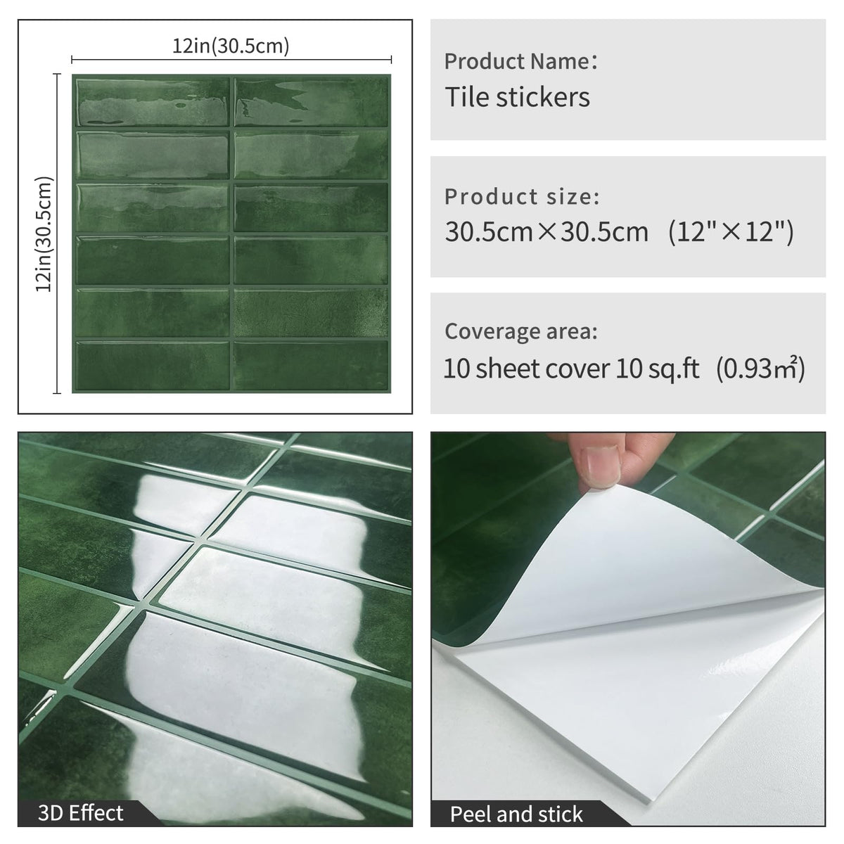DEWOO green 20-sheet subway backsplash pack fits various wall sizes