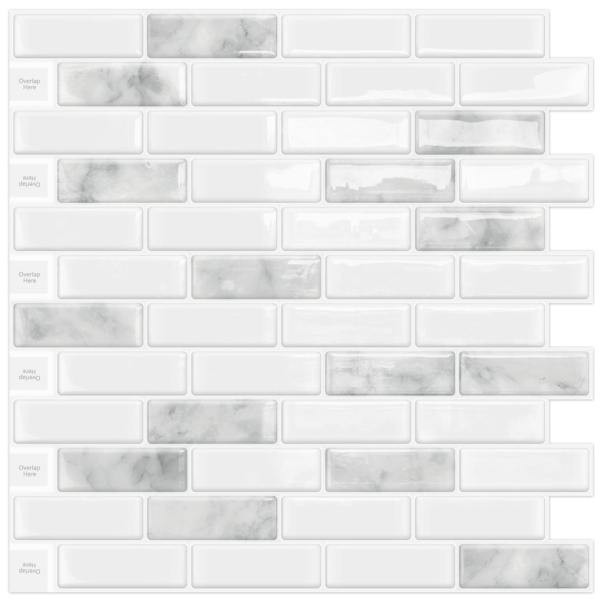 DEWOO 3D marble tile backsplash close-up with stone-grey durable finish