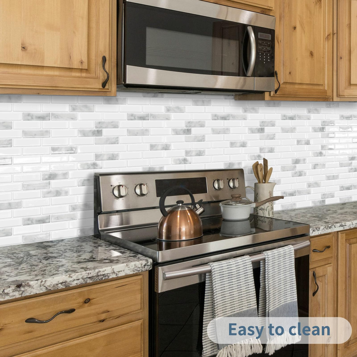 DEWOO peel-and-stick marble tiles stone grey for quick kitchen upgrade