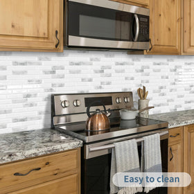 DEWOO peel-and-stick marble tiles stone grey for quick kitchen upgrade