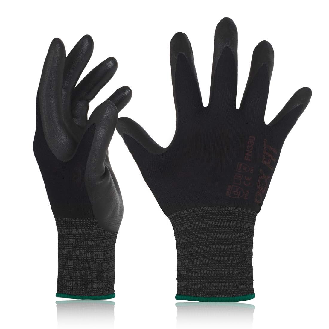 DEX FIT FN330 gloves front view showing snug, precise fit for tasks