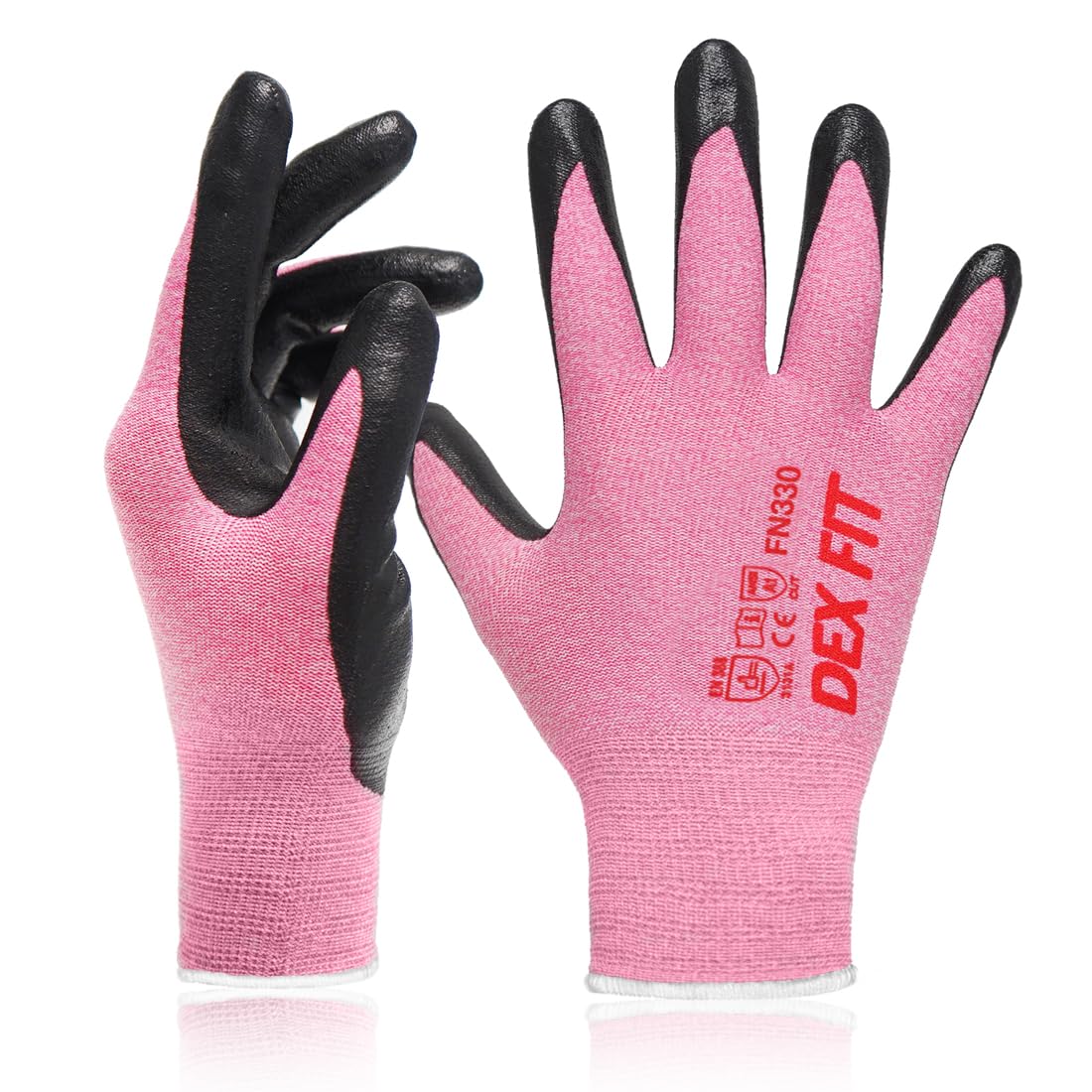 DEX FIT FN330 pink small 3-pack gloves in packaging for easy handling.