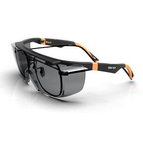 DEX FIT SG210 over-eyeglasses sunglasses with smoke lens offering clear outdoor visibility and UV protection.
