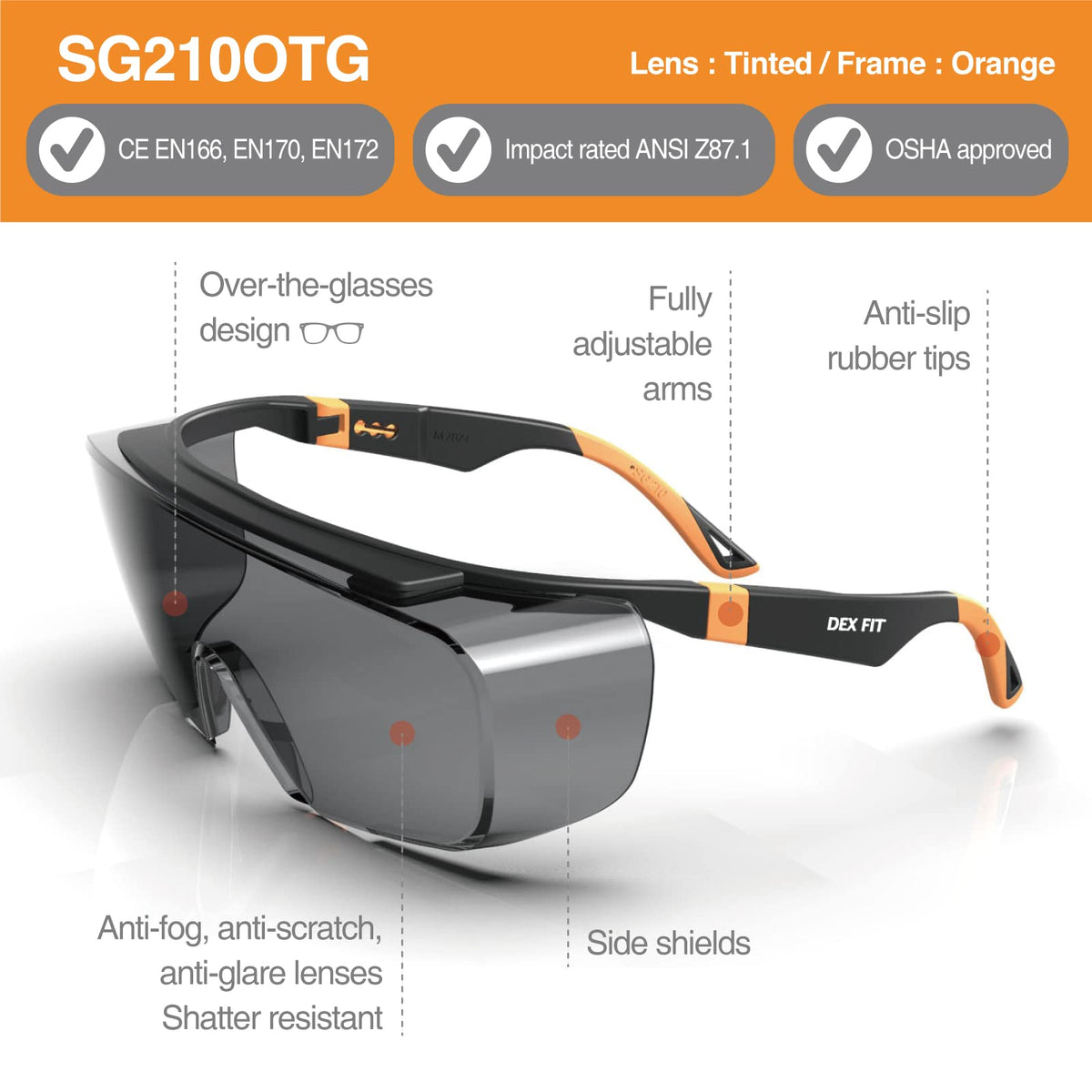 DEX FIT SG210 anti-fog coating maintains clear vision in humid conditions.