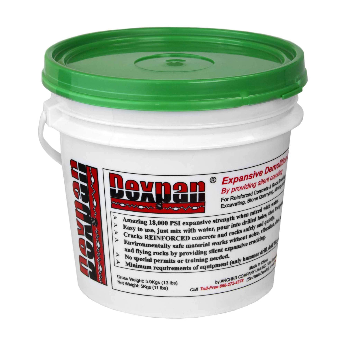 Dexpan Expansive Demolition Grout bucket ready for silent rock breaking.