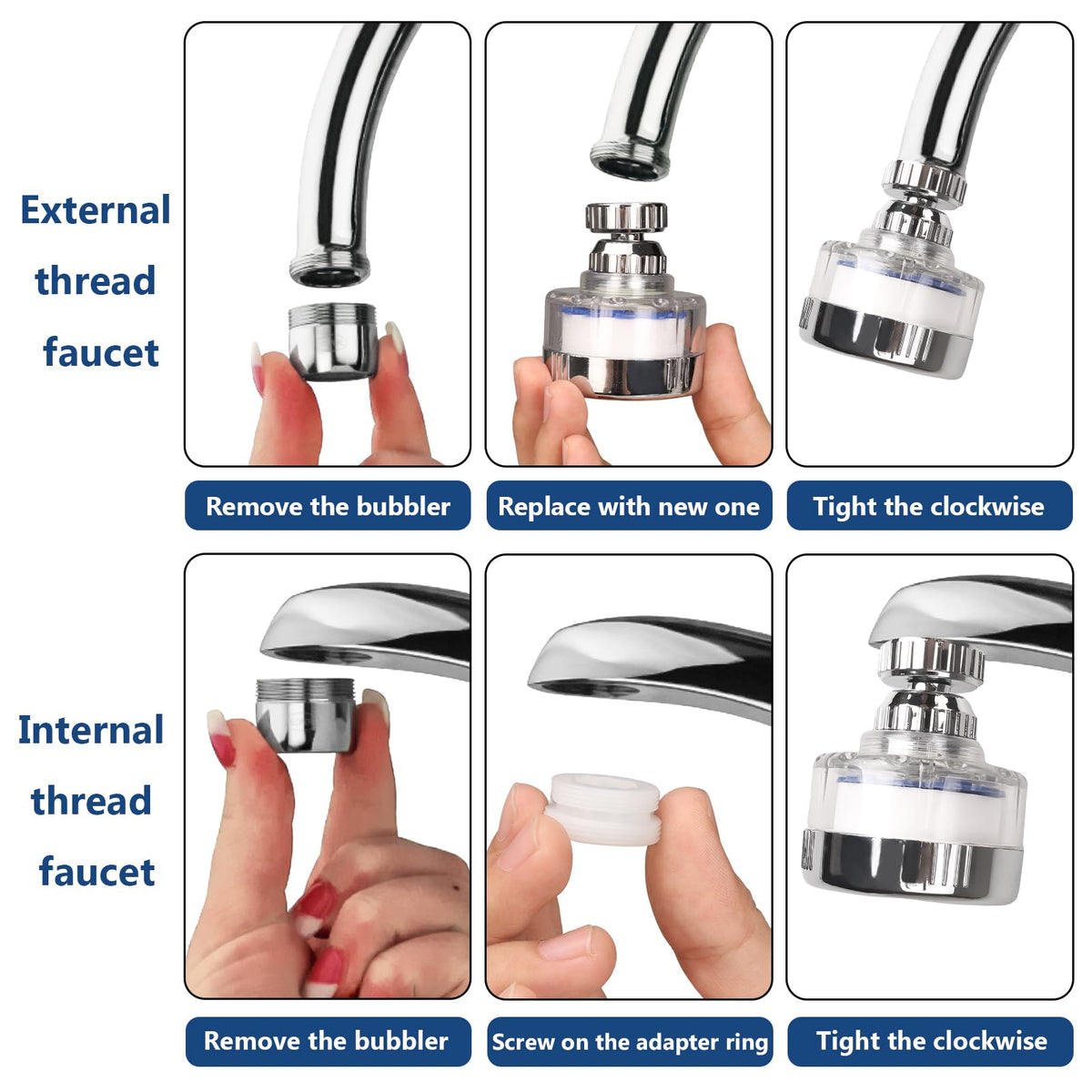 Dexspoeny two filtered faucet tips for flexible water access