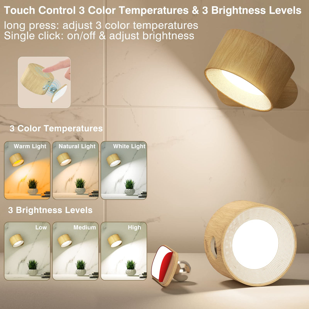Deyagoo LED sconce with magnetic ball for quick detachment and portable use.