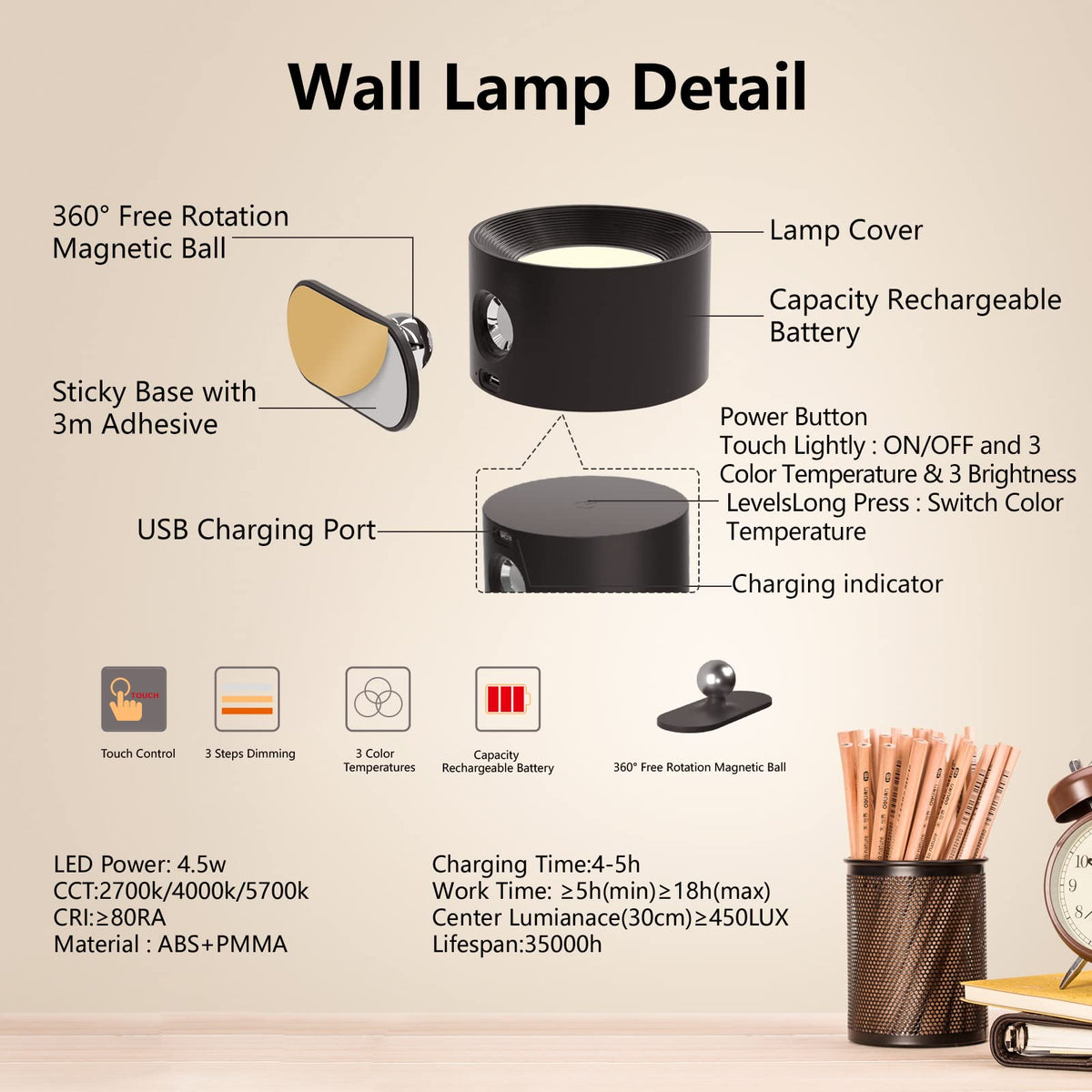 Deyagoo wall sconce touch control to adjust brightness