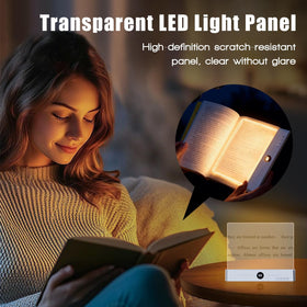 DEYOT flat book light shows a timer display to auto-off after reading sessions.